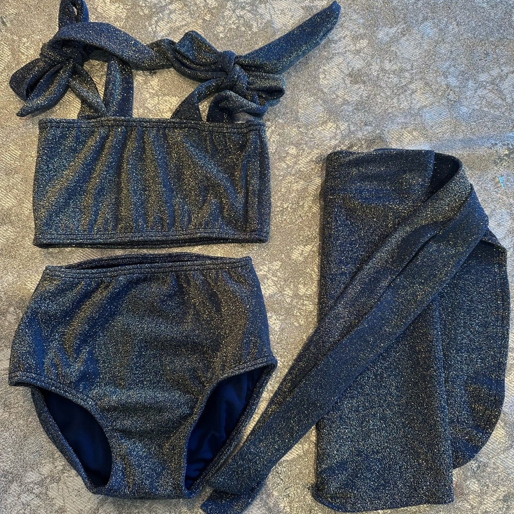 Sparkly Two-Piece Girls Swimsuit Set with matching sarong
